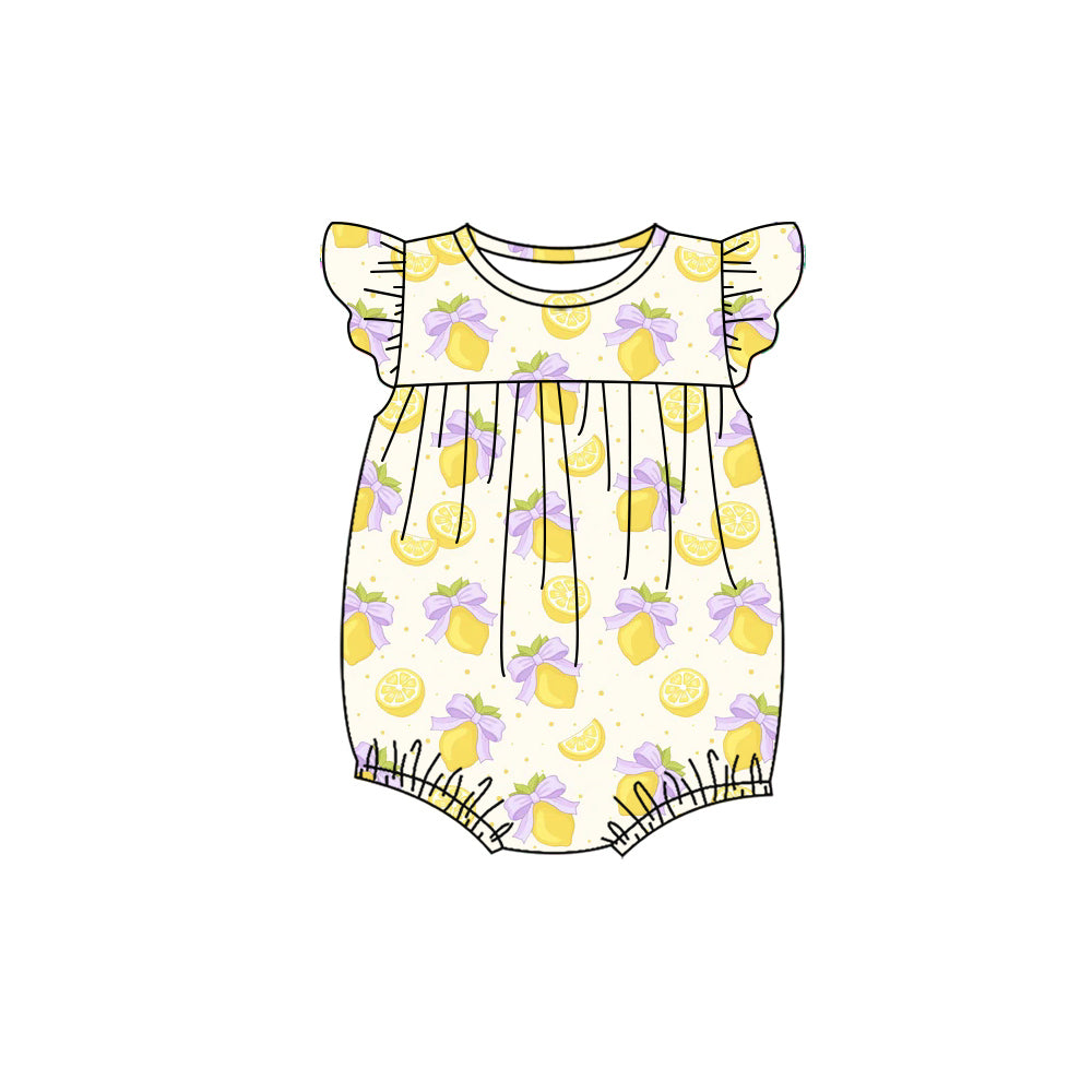 Preorder (moq 5)Baby Girls Flutter Sleeve Bows Lemons Ruffle Rompers