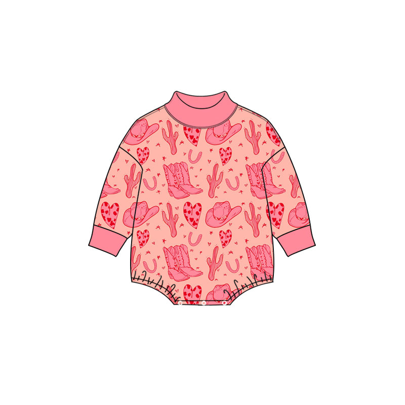 Preorder moq 5 Baby Red Hat, Boot & Cactus All-Over Print Long-Sleeve Crew Neck Romper