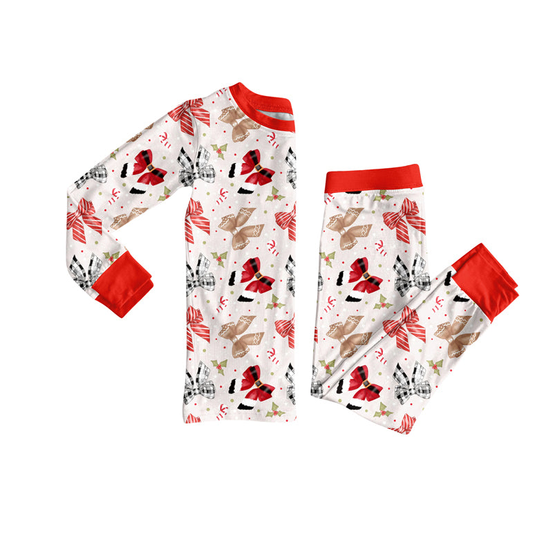 Preorder (moq 5)Baby Girls Long Sleeves Colorful Bows Candy Cane Top Pant Pajamas Sets