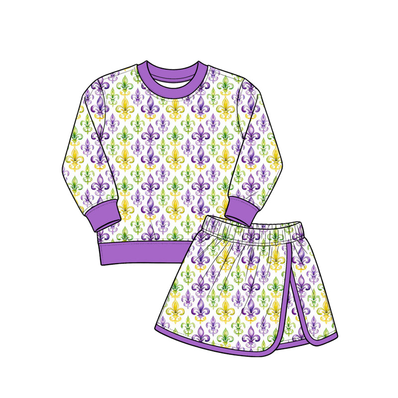 Preorder (moq 5) Girls Easter Purple Bunny Bow Sweatshirt & Skirt Two way zip convertible, Kids Casual Everyday Outfit