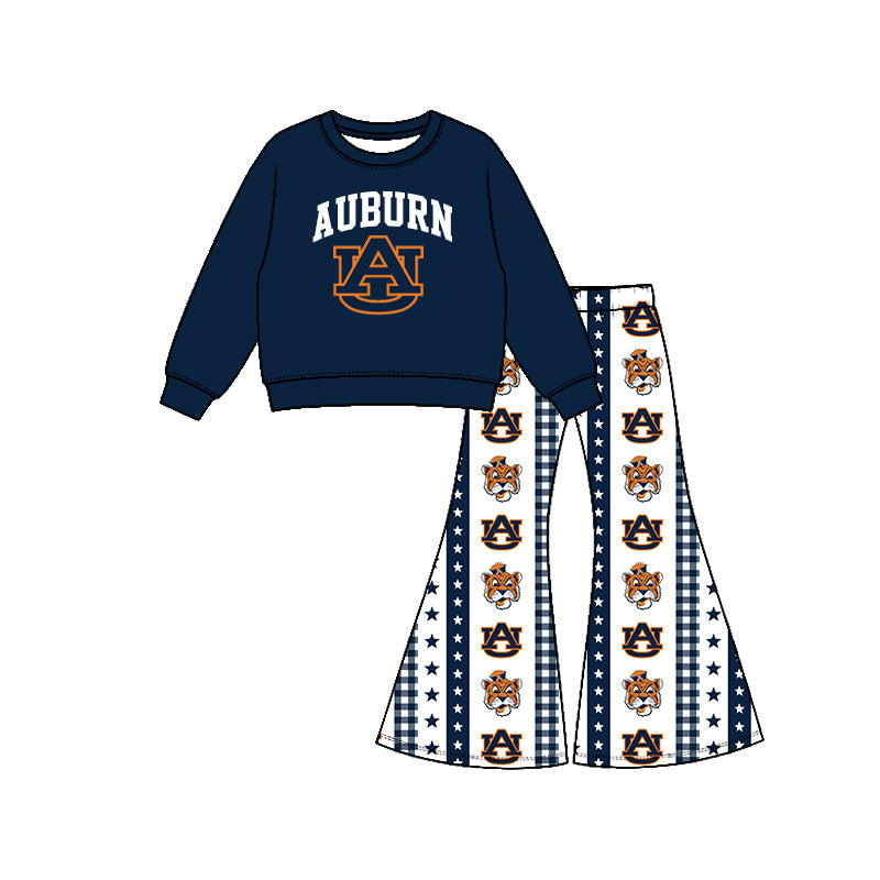 Preorder (moq 5) Girls Auburn Football Team Long Sleeve Shirts Bell Pants Boutique Outfits Clothes Sets