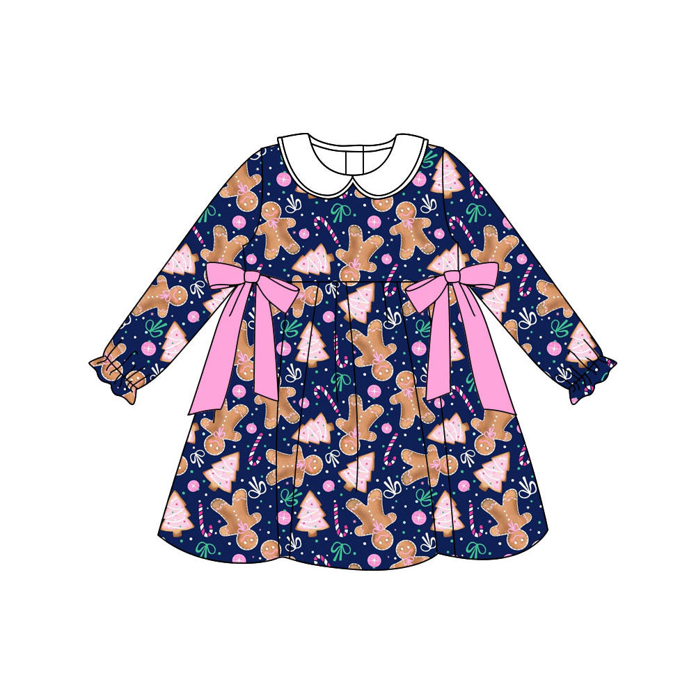 Preorder (moq 5)Baby Girls Gingerbread Trees Christmas Knee length Dress