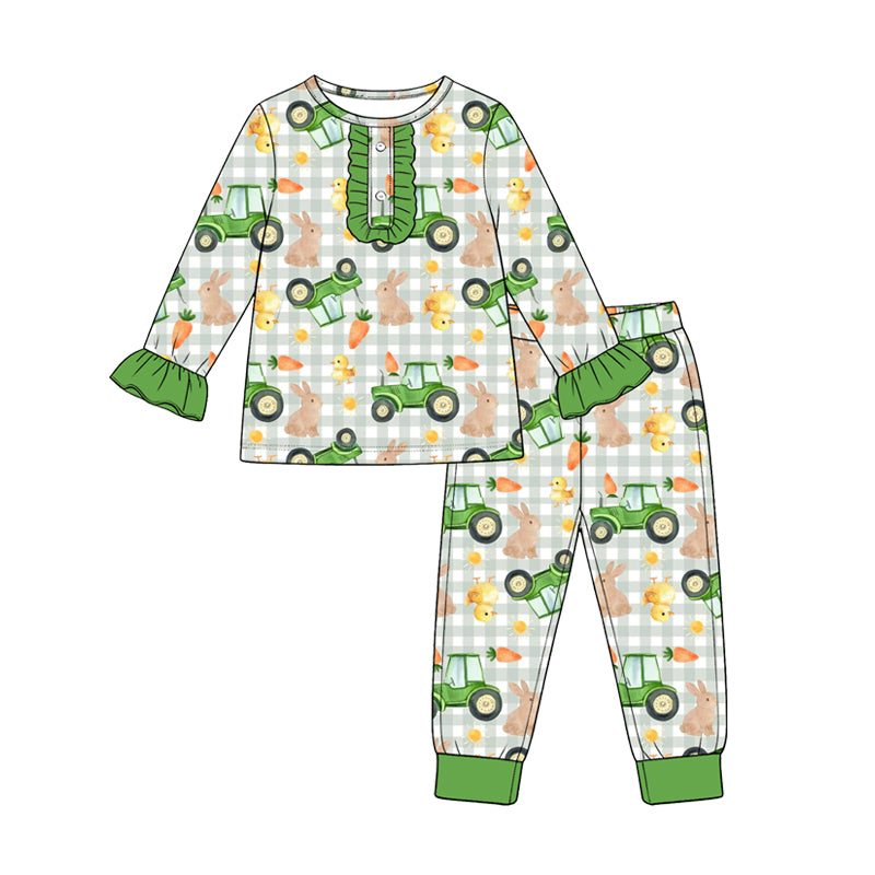 Preorder (moq5) Girls Christmas Santa Print Long Sleeve Pajama Set Kids Two-Piece Sleepwear
