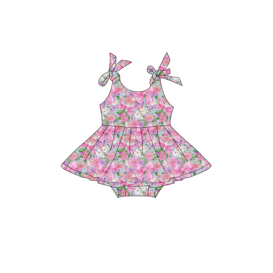 Preorder (moq 5)Baby Girls Strap Colorful Bows Flowers Tunic Ruffle Rompers