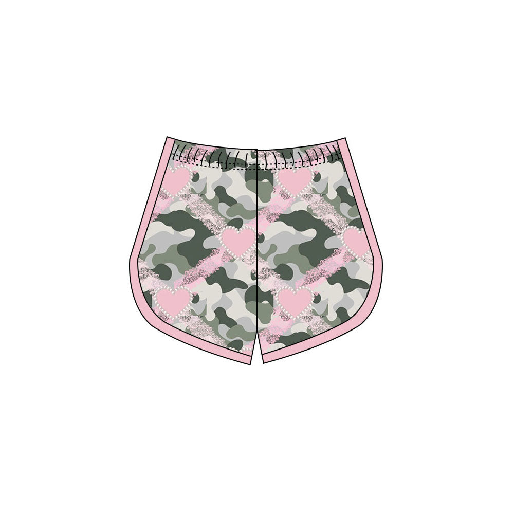 Preorder(moq 8)Baby Girls Olive Camo Hearts Checked Shorts Bootoms