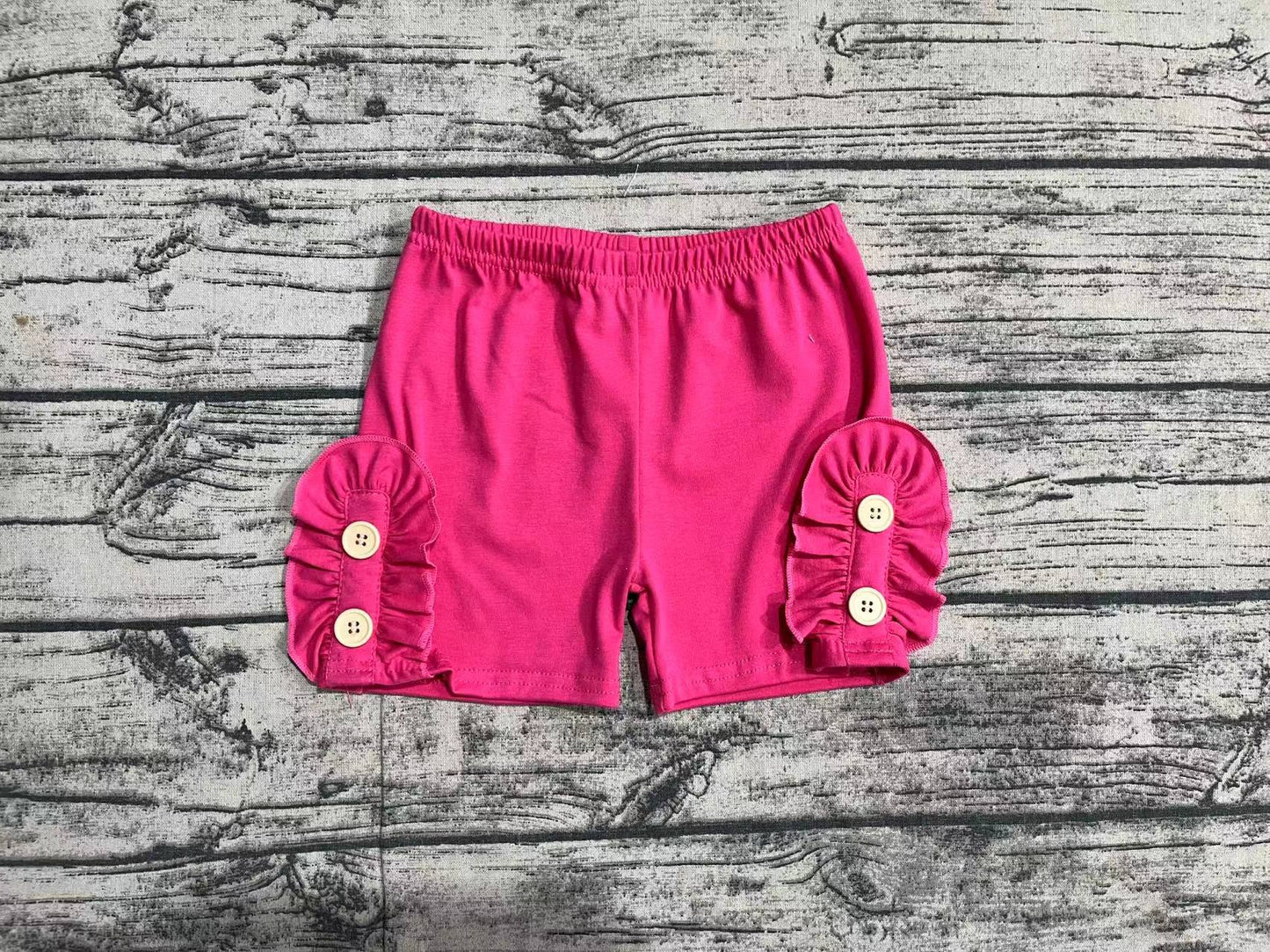 Baby Girls Summer Dark Pink Cotton Buttons Shorts