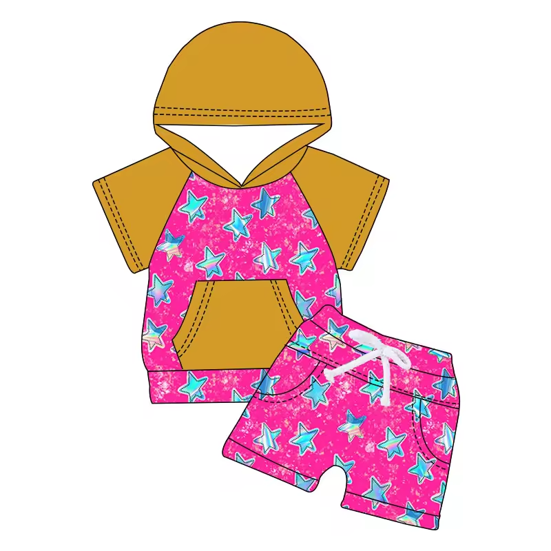Baby Girls Stars Hooded Top Shorts Clothes Sets preorder (moq 5)