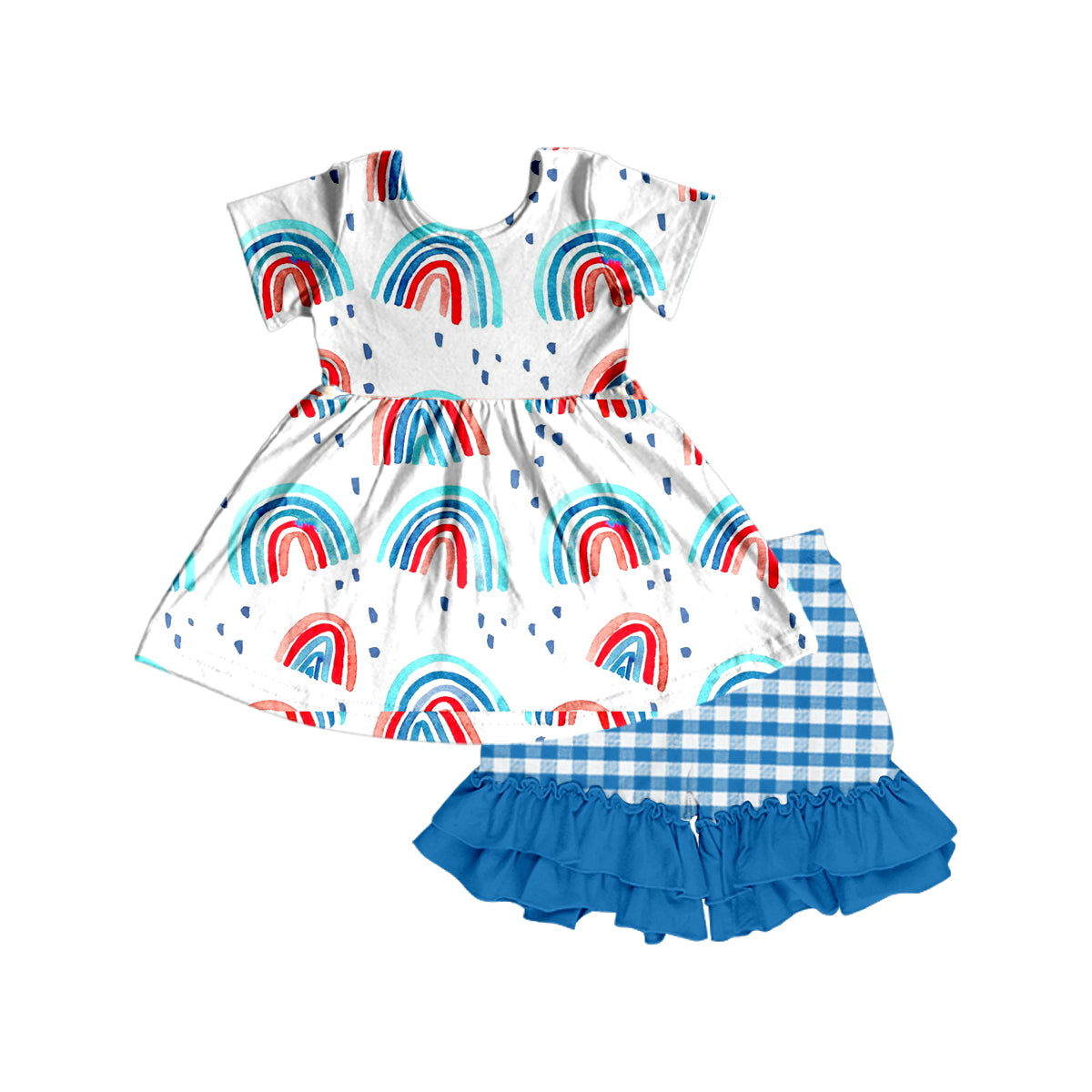Baby Girls Rainbow 4th of July Tunic Top Ruffle Shorts Clothes Sets preorder (moq 5)