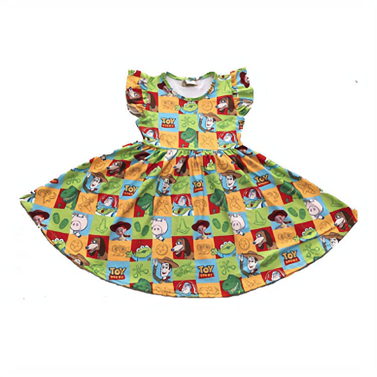 Preorder (moq 5)Baby Girls Toy Dog Flutter Sleeve Twirl Knee Length Dresses