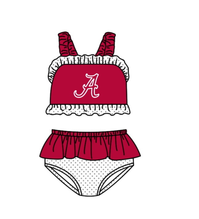 Preorder moq 5 Baby Girls Strap Red A Vest Top Bummies Short Team Swimsuits