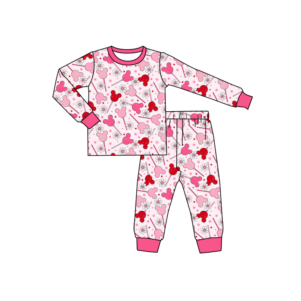 Preorder(moq 5) Baby Girls Pink Mouse Candy Flowers Top Pants Pajamas Sets