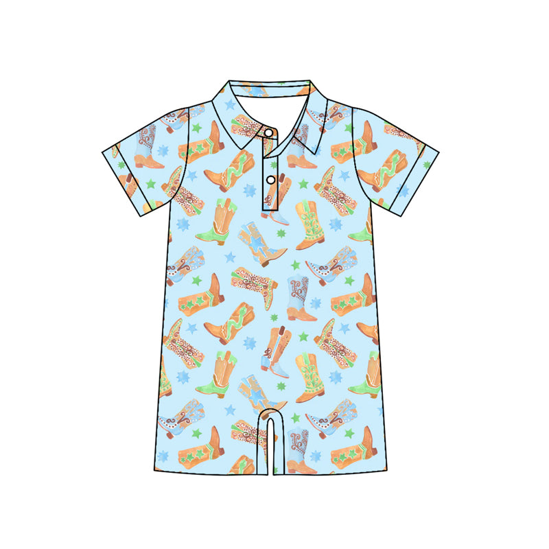 Preorder (moq 5)Baby Boys Boots Stars Western Button Short Rompers