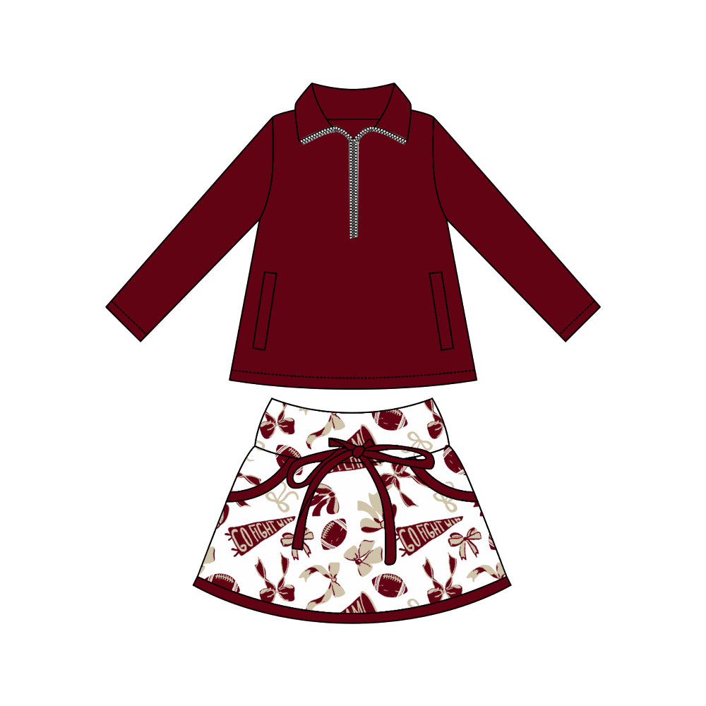 Preorder moq 5 Baby girls Wine Pullover team Tee Shirts Skorts Clothes Sets