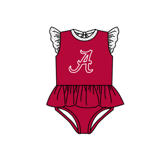 Preorder moq 5 Baby Girls Red Flutter Sleeve A Team Swimsuits