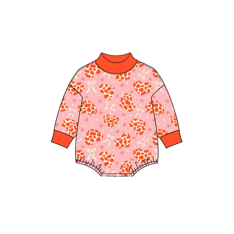 Preorder moq 5 Baby Orange Heart & Hat All-Over Print Long-Sleeve Crew Neck Romper