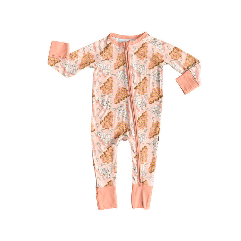 Preorder (moq 5)Baby Girls Long Sleeves Peach Trees Plaid Zipper Romper