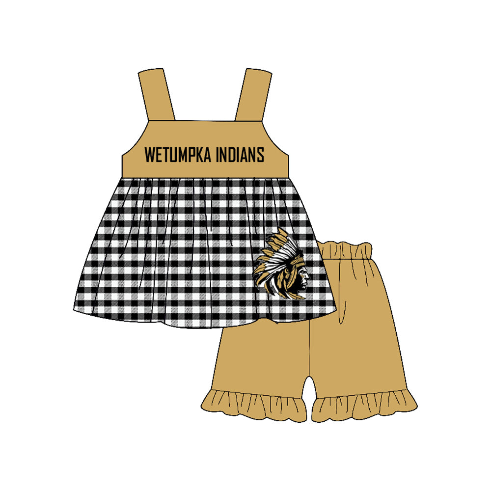 Preorder moq 5 Baby Girls Wetumpka Indians Ruffle Shorts Team Clothes Set