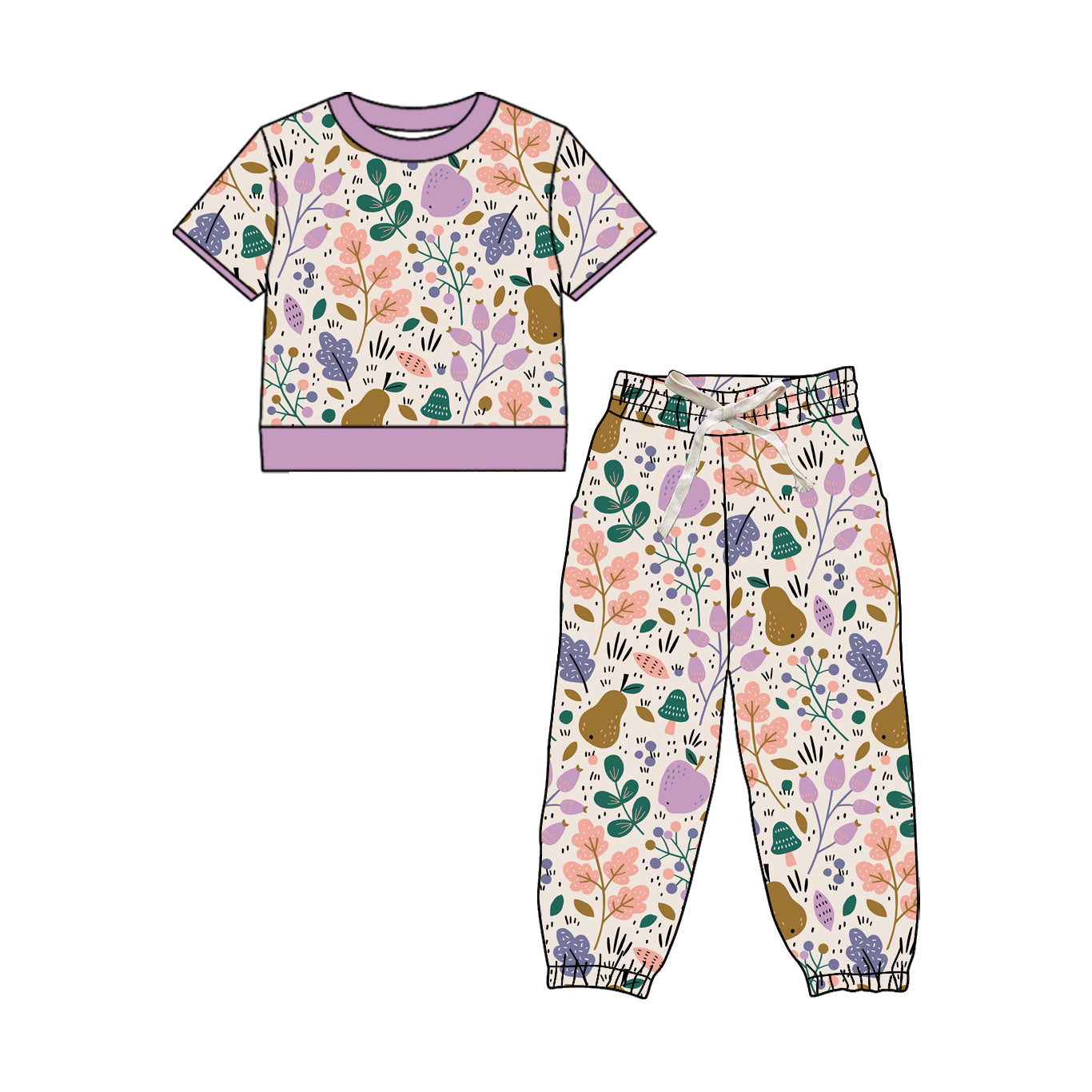Preorder (moq 5)Baby Girls Short Sleeve Pumpkins Flowers Top Jogger Pant Fall Clothes Sets