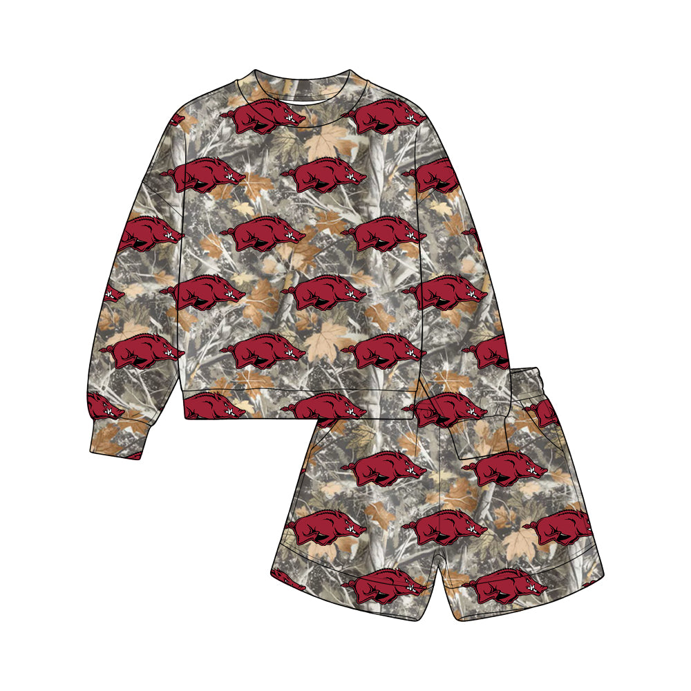 Preorder (moq 5) Baby Boys Leaves Camo Arkansas Top Pockets Short Team Clothes Sets
