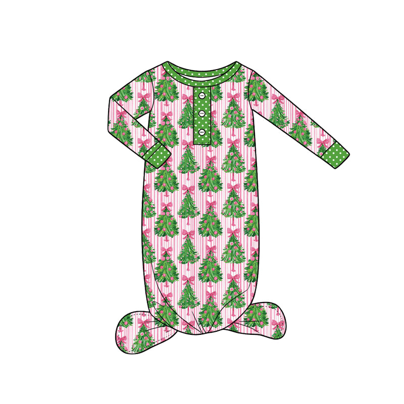 Preorder(moq5) Baby Christmas Footed Sleeper Long Sleeve Button Front Xmas Infant Sleep Gown