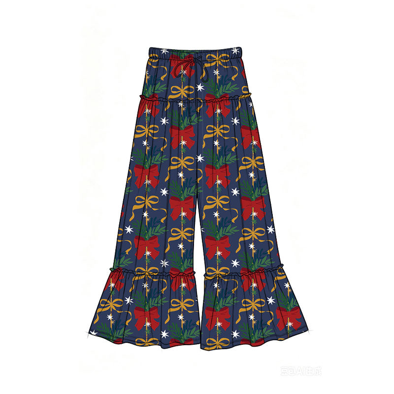 Preorder (moq 5)Baby Girls Bows Stars Christmas Bell Bottom Pants