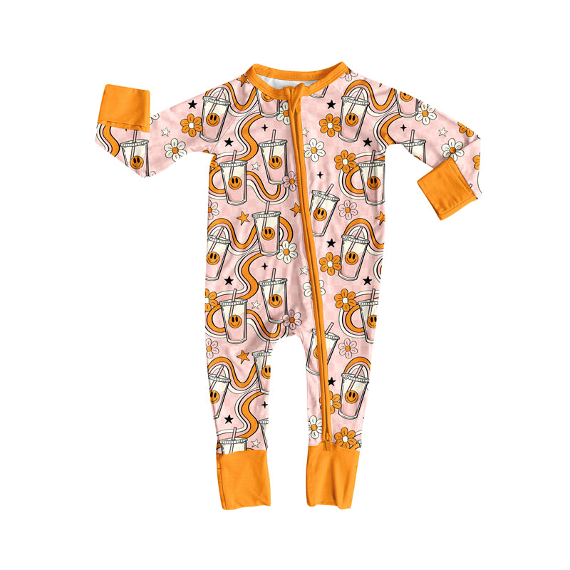 Preorder(moq 5)Baby Infant Boys Long Sleeves Smiles Flowers Zipper Rompers