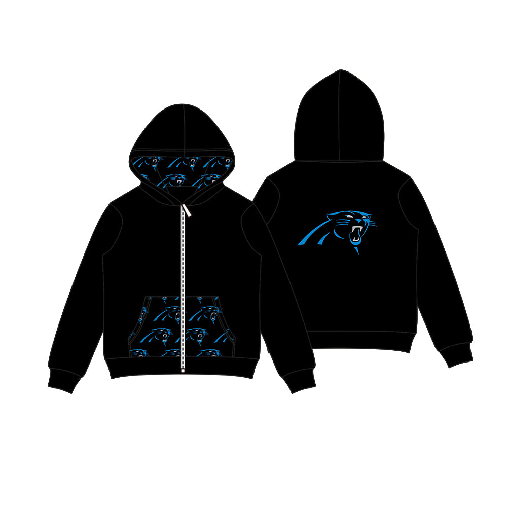 Preorder (moq 5)Baby Boys Black Leopard Team Pocket Zipper Hoodies Tops