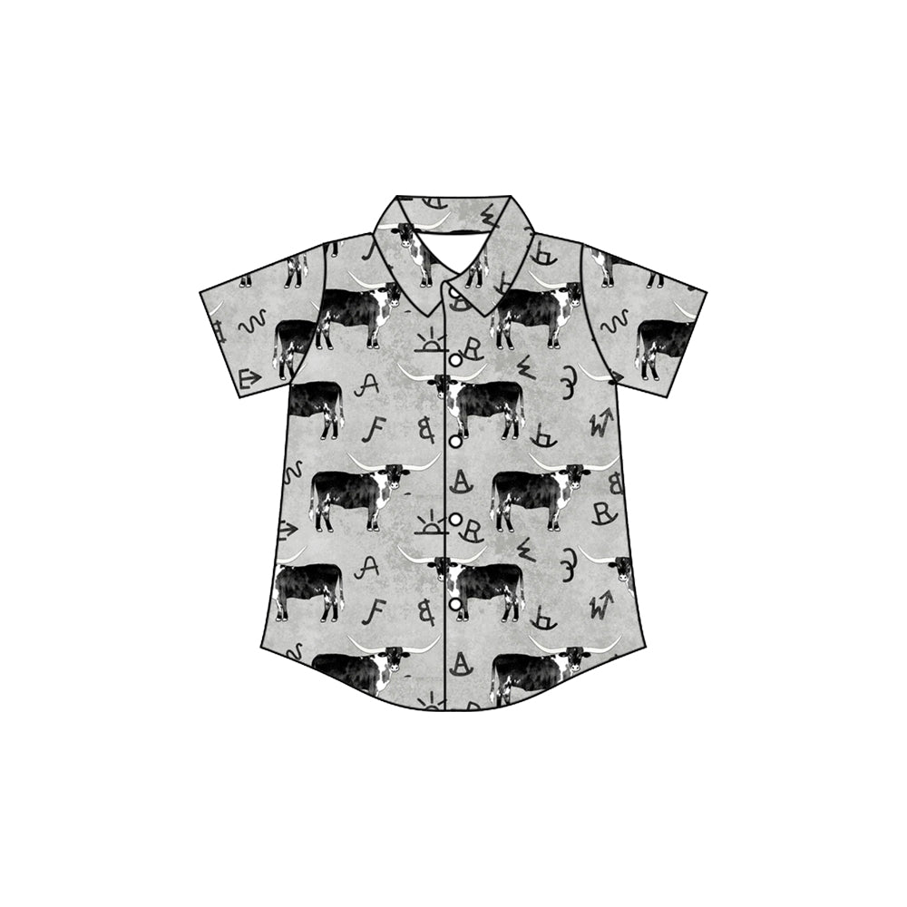 Preorder(moq 5) Baby Boys Grey Cows Western Button Shirts Top