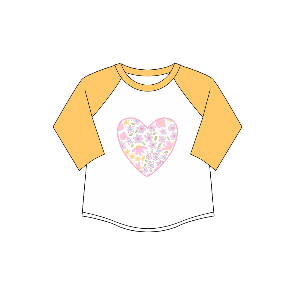 Preorder (moq 5)Baby Girls Yellow Long Sleeves Floral Hearts Tee Shirts Top