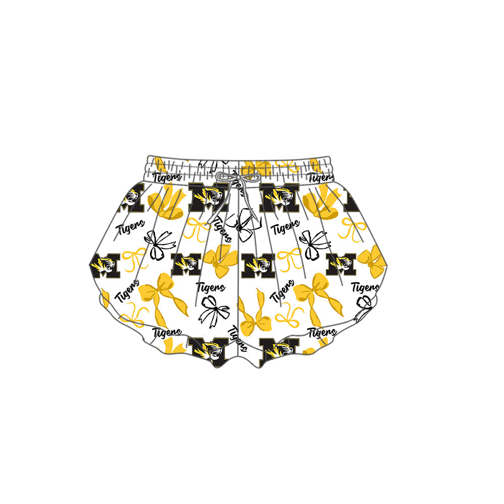 Preorder (moq 5)Baby Girls Bows Tigers Team Ruffle Shorts Bottom
