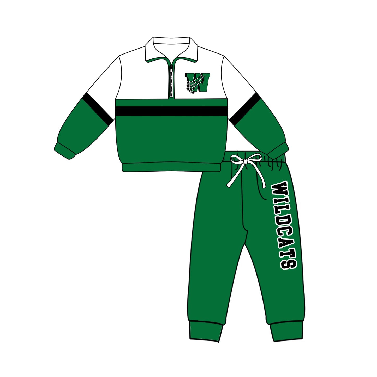 Preorder (moq 5)Baby Boys Wildcats Zip Pullovers Top Jogger Pants Team Clothes Set