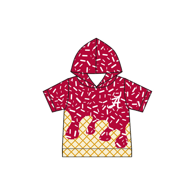 Preorder (moq 5)Baby Boys Red Alabama Drip Sprinkles Team Short Sleeves Hoodies Top