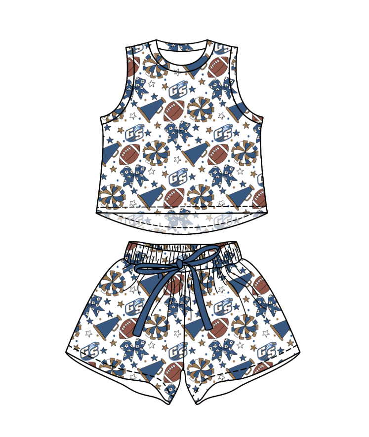 Preorder (moq 5)Baby Girls Sleeveless Footballs Bows Top Short Team Clothes Sets