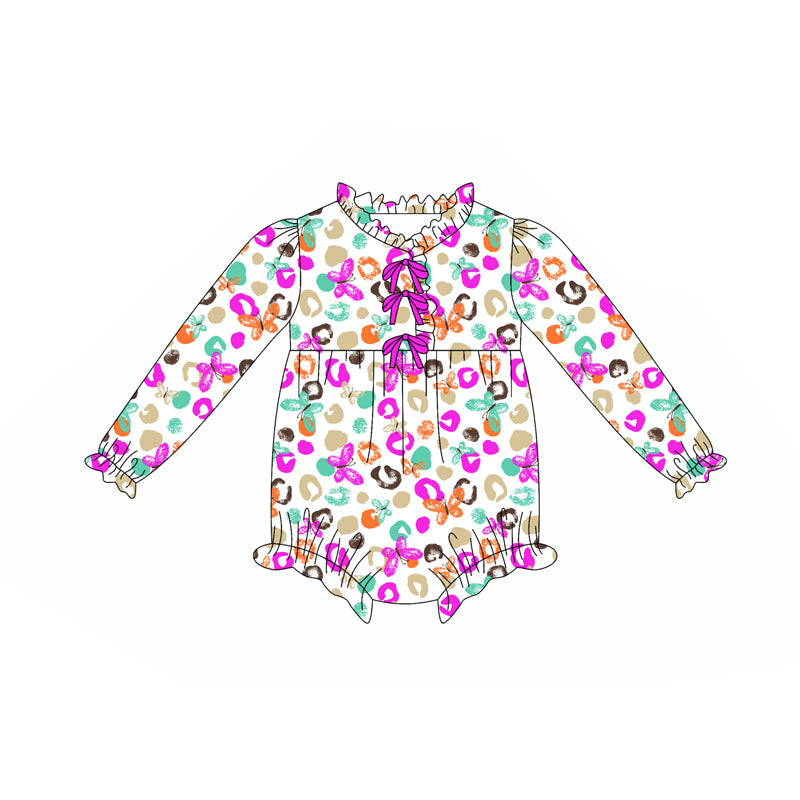Preorder(moq 5)Baby Girls Purple Leopard Butterfly Bows Rompers