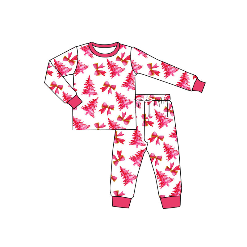Preorder (moq 5)Baby Girls Long Sleeves Red Trees Bows Top Pant Pajamas Set