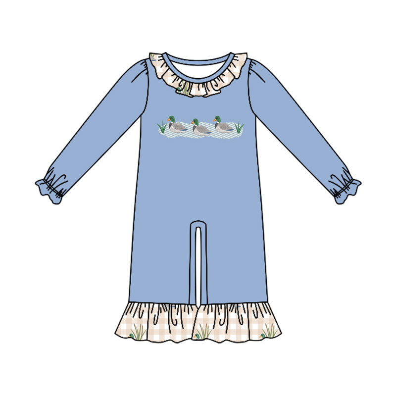 Preorder (moq 5)Baby Girls Long Sleeve Ducks Hunting Ruffle Pant Rompers