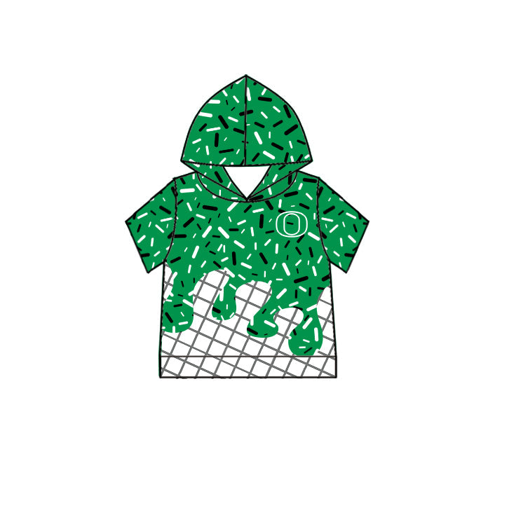 Preorder (moq 5)Baby Boys Short Sleeve Green Sprinkles Drip Oregon Ducks Team Hoodies Top
