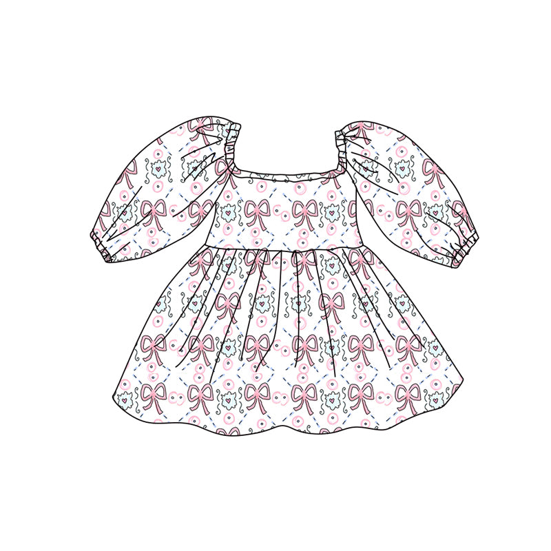 Preorder (moq 5)Baby Girls Hearts Flowers Valentines Knee Length Dresses