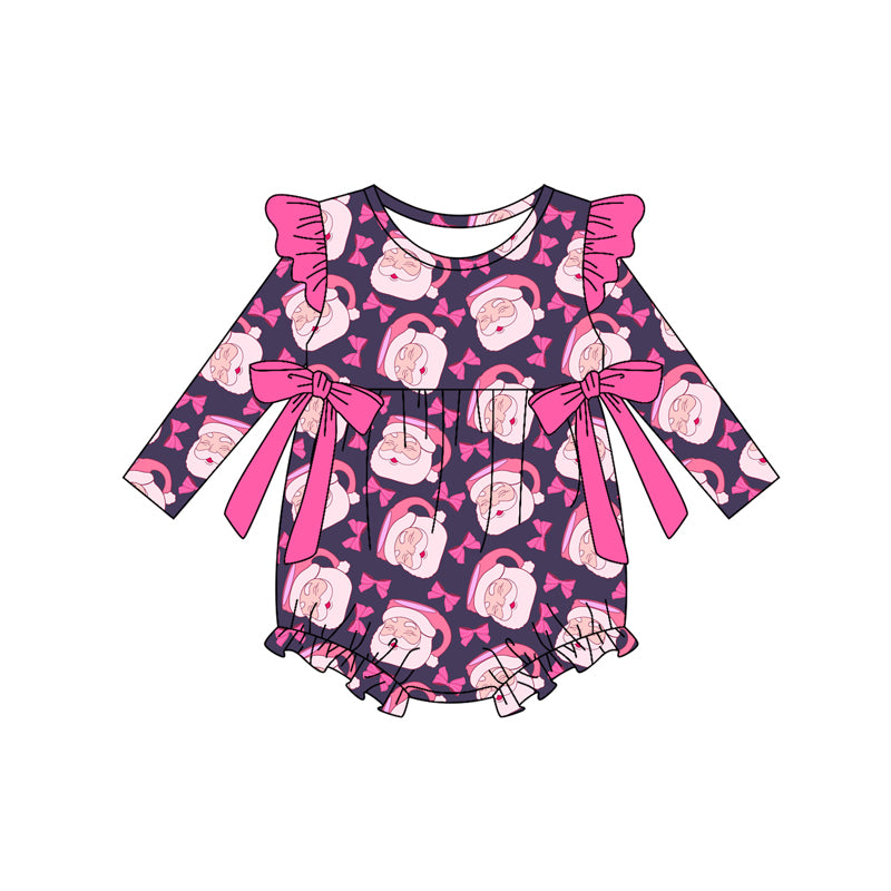 Preorder(moq 5)Baby Girls Pink Santa Bows Plaid Christmas Ruffle Rompers