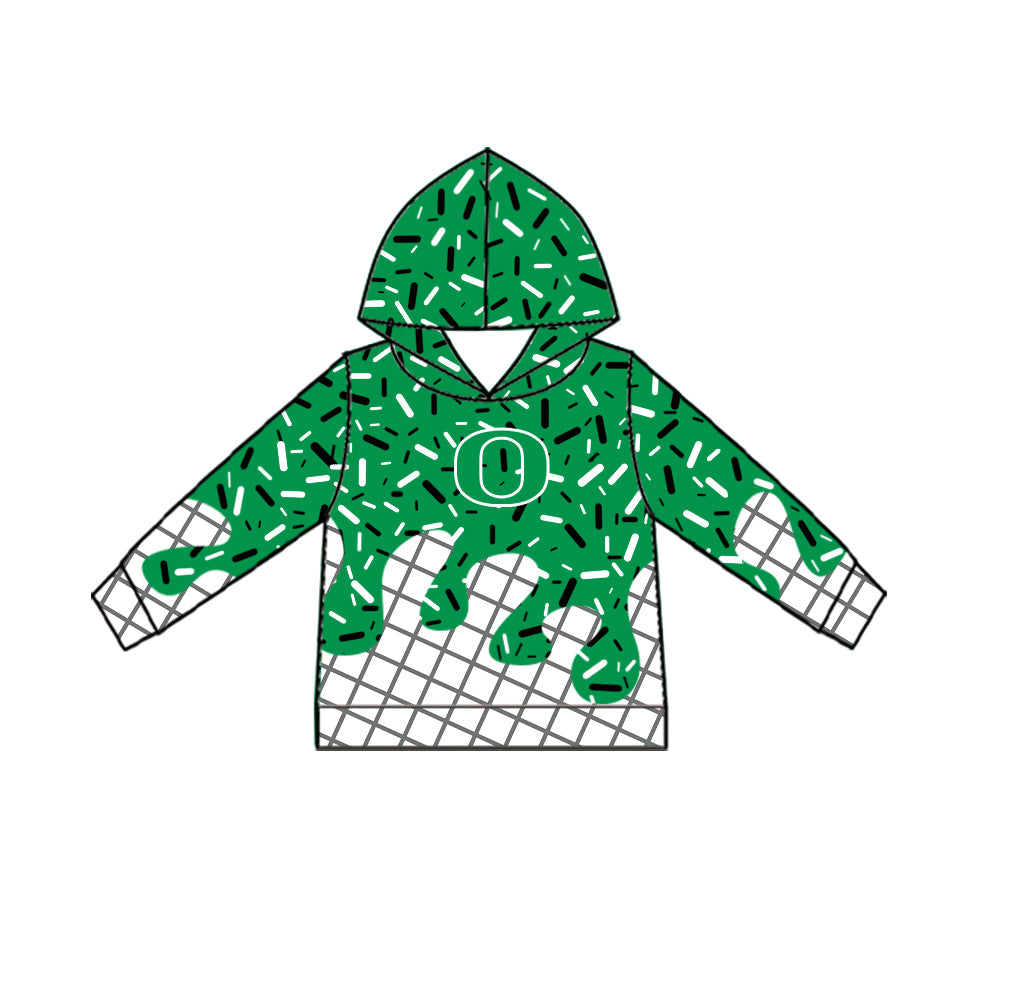 Preorder (moq 5)Baby Boys Long Sleeve Green Sprinkles Drip Oregon Ducks Team Hoodies Top