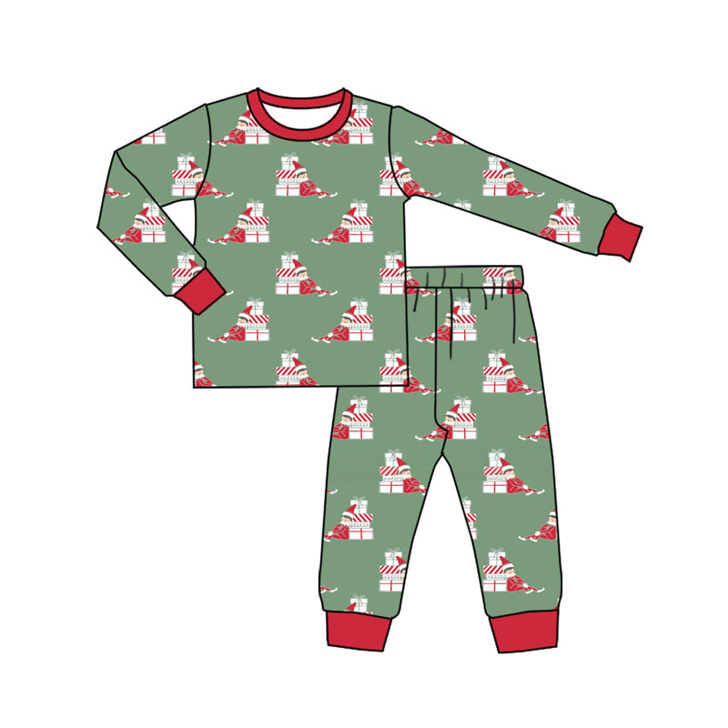 Preorder (moq 5)Baby Boys Dark Green Long Sleeves Gifts Plaid Top Pant Pajamas Set