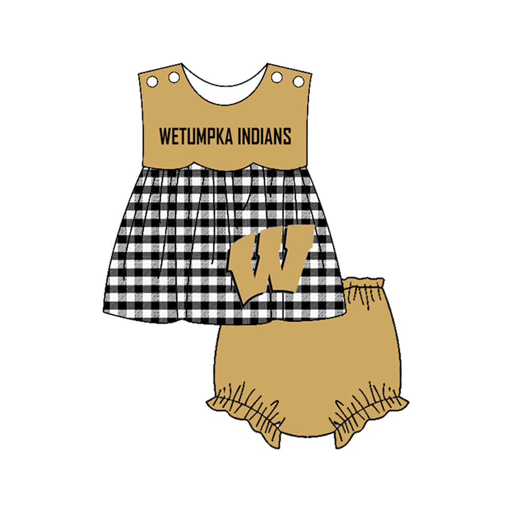 Preorder moq 5 Baby Girls Wetumpka Indians Tunic Bummies Short Team Clothes Set