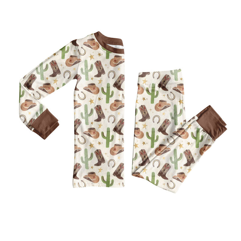 Preorder(moq 8)Baby Boys Hats Boots Cactus Top Pants Western Pajamas Sets
