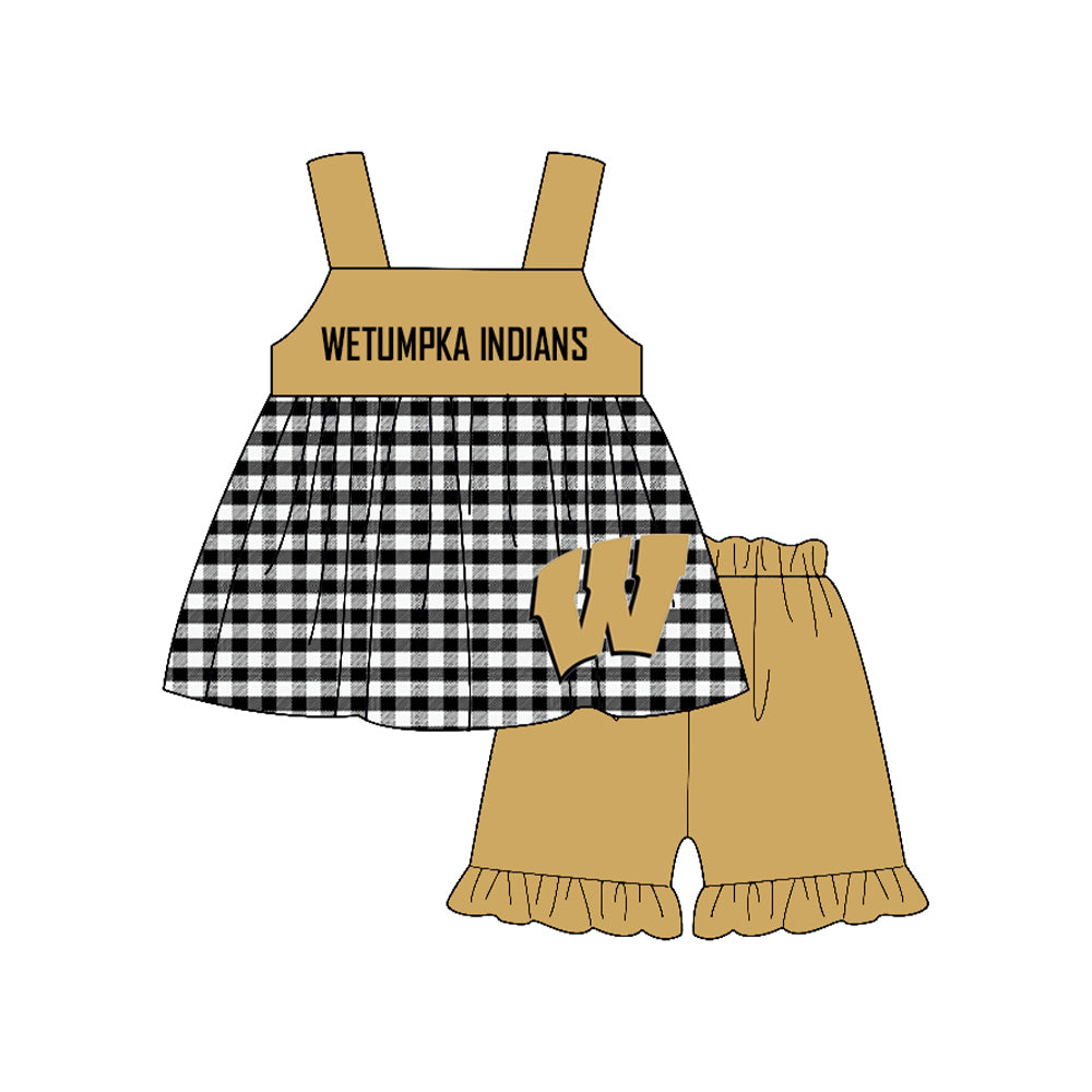 Preorder moq 5 Baby Girls Wetumpka Indians Tunic Ruffle Short Team Clothes Set