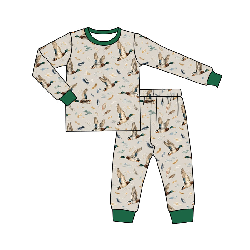 Preorder (moq 5) Baby Boy Clothes Duck Feather Water Print Long Sleeve Top Jogger Pant Pajama Set
