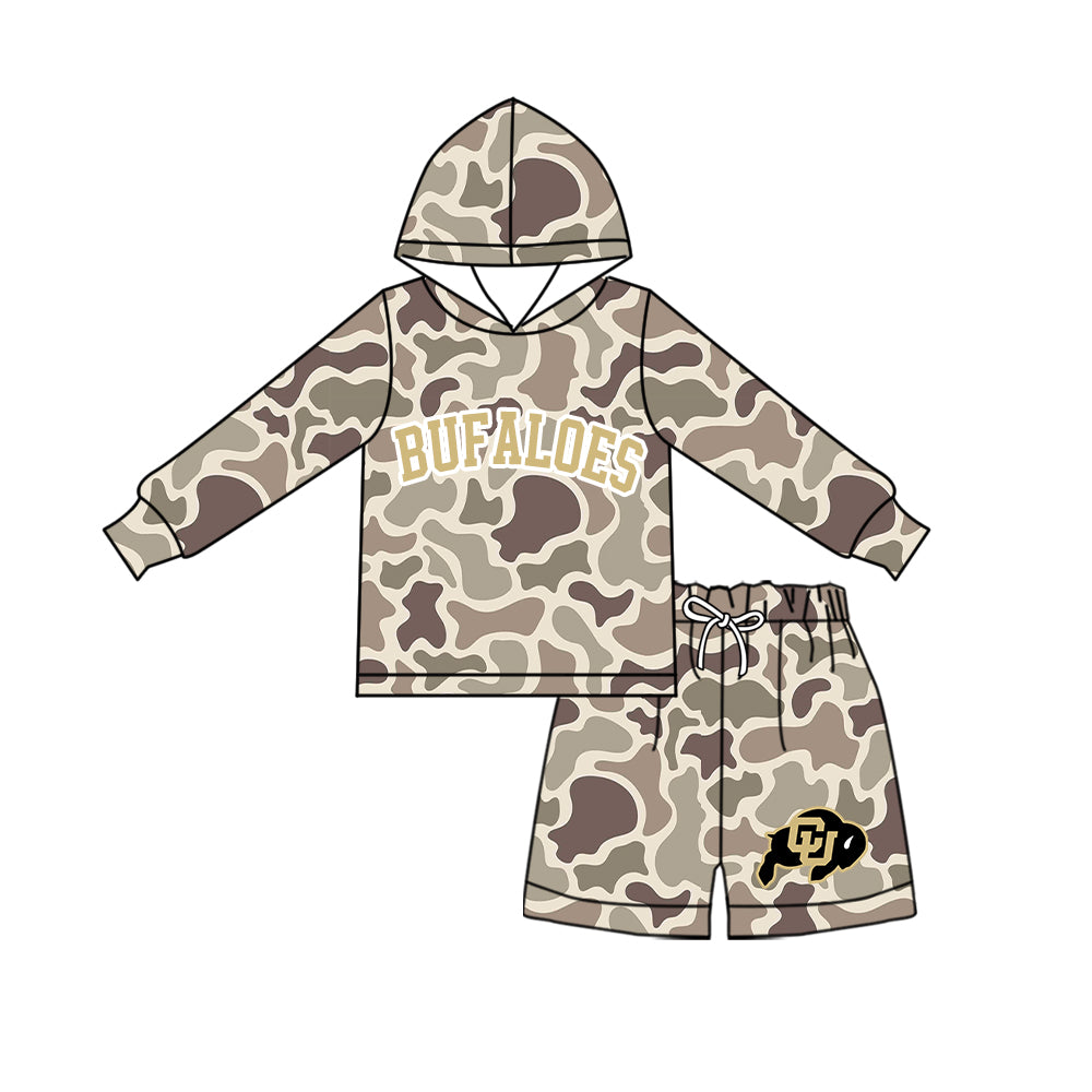 Preorder moq 5 Baby Boys Camo Bufaloes Hoodie Short Team Clothes Sets