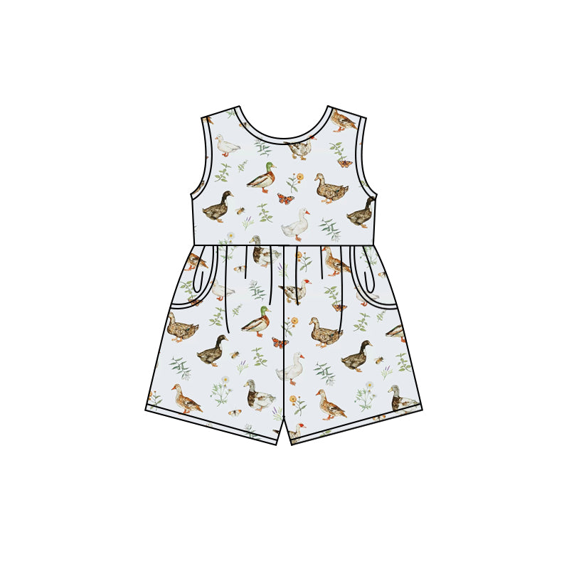 Preorder (moq 5)Baby Girls Brown Mallard Ducks Shorts Summer Jumpsuits