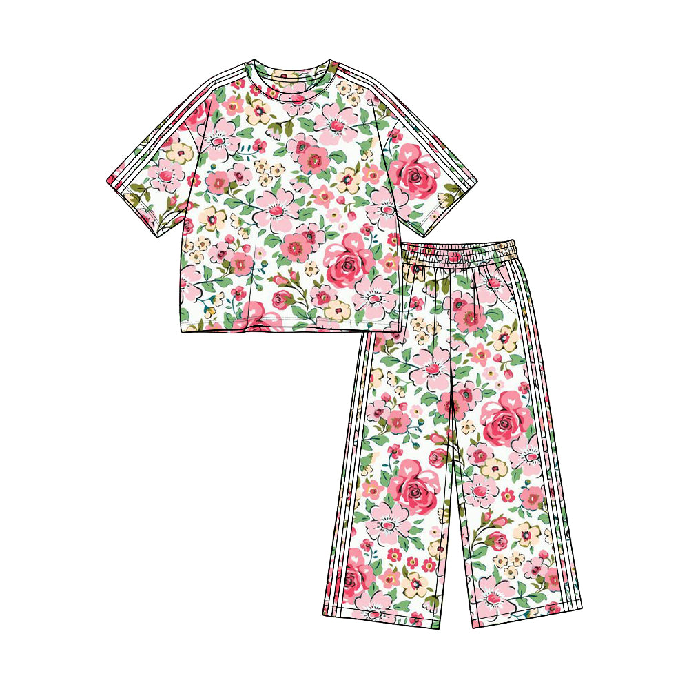 Preorder (moq 5)Baby Girls Colorful Flowers Top Pockets Flare Pant Clothes Set