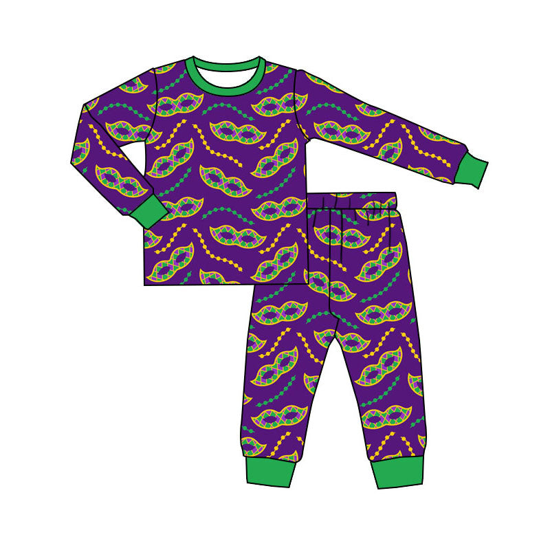 Preorder(moq 5) Baby Boys Mardigras Masks Necklaces Top Pants Pajamas Sets