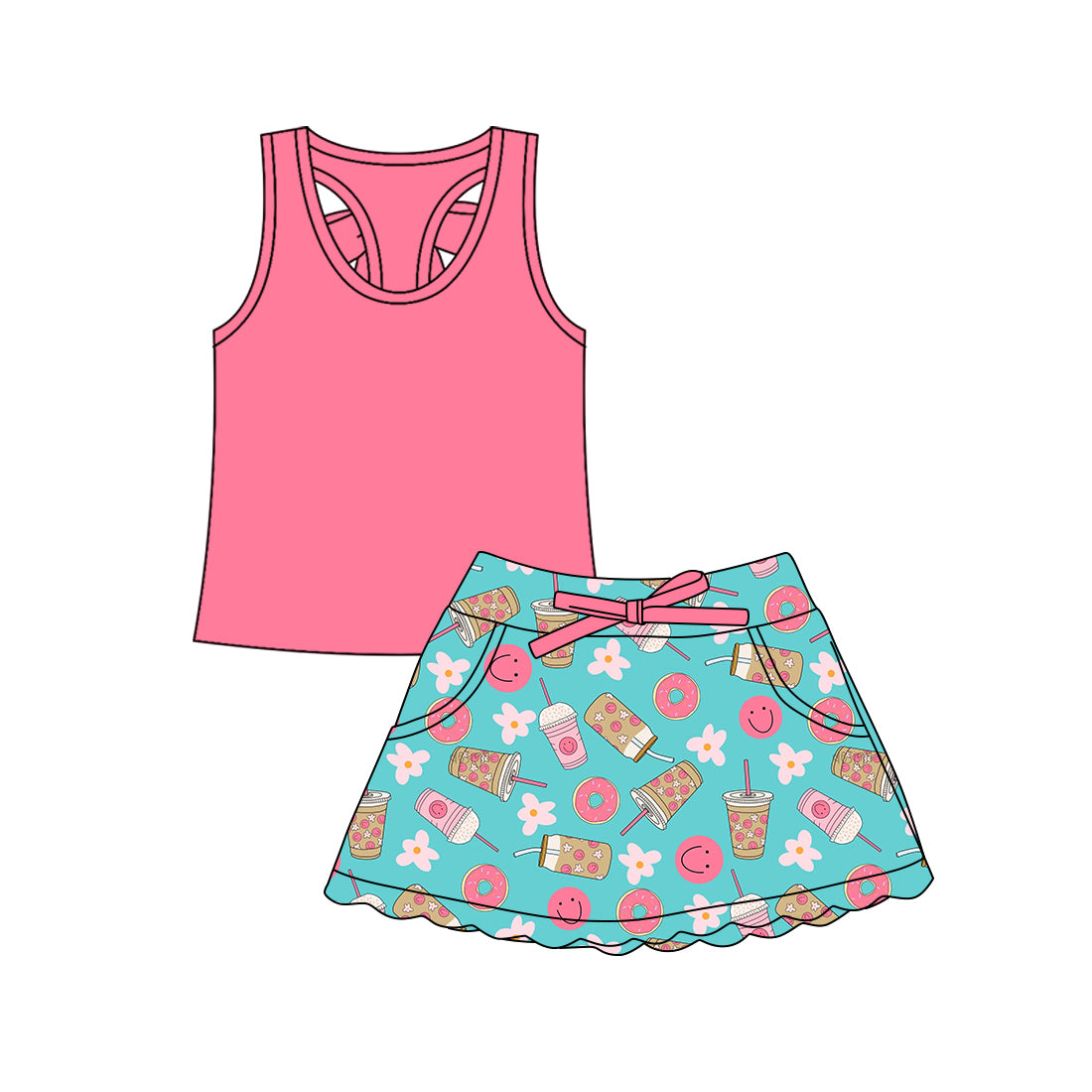 Preorder (moq 5)Baby Girls Pink Vests Bows Flowers Scallop Pockets Skirt Shorts Clothes Sets